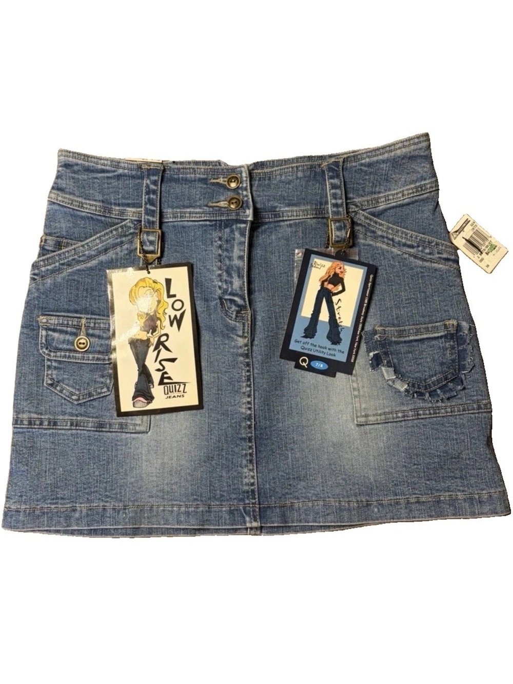 VTG Y2K Quizz Jeans Denim Mini Skirt Low Rise Cargo Utility Deadstock NWT 7/8